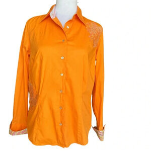 Robert Graham Orange Button Up Shirt Paisley Cuffs Embroidered Women’s Size M